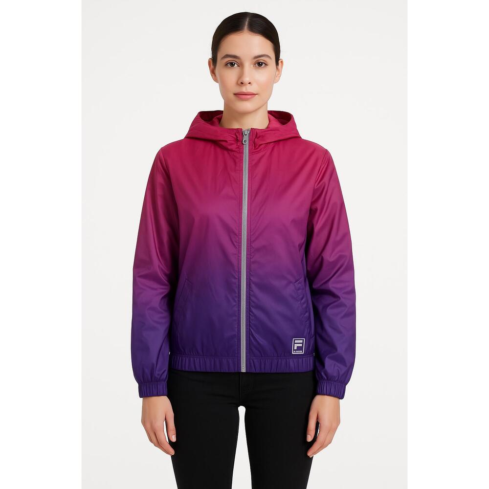 FILA Pink Blue Gradient Hooded Zip Front Elastic Cuffs Windbreaker Jacket XS